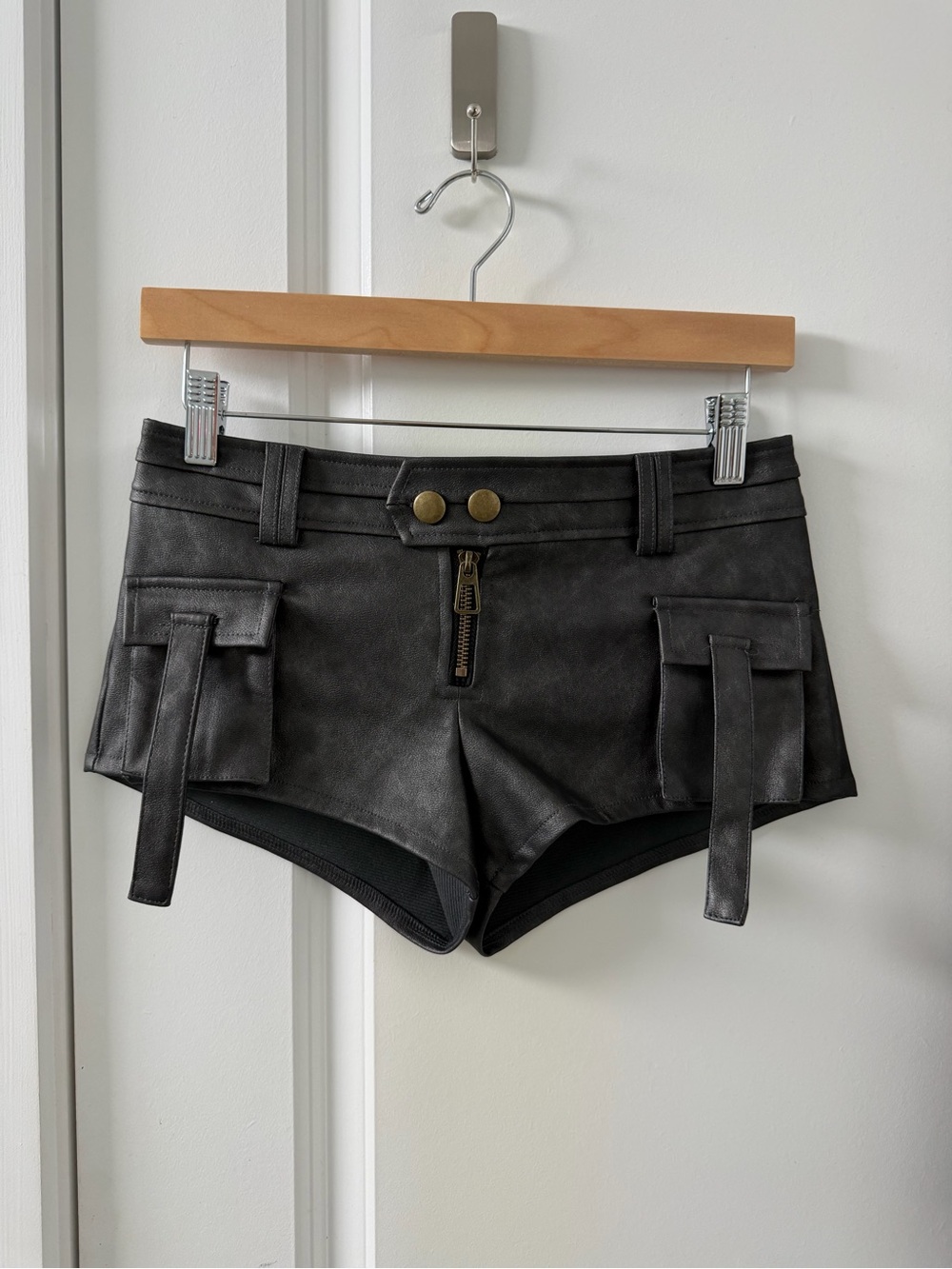 Edikted Washed Faux Leather Micro Cargo Shorts